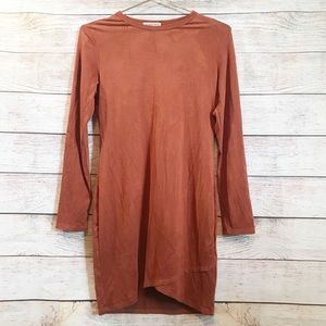 Fashion Nova Burnt Orange Fitted Long Sleeve Dress